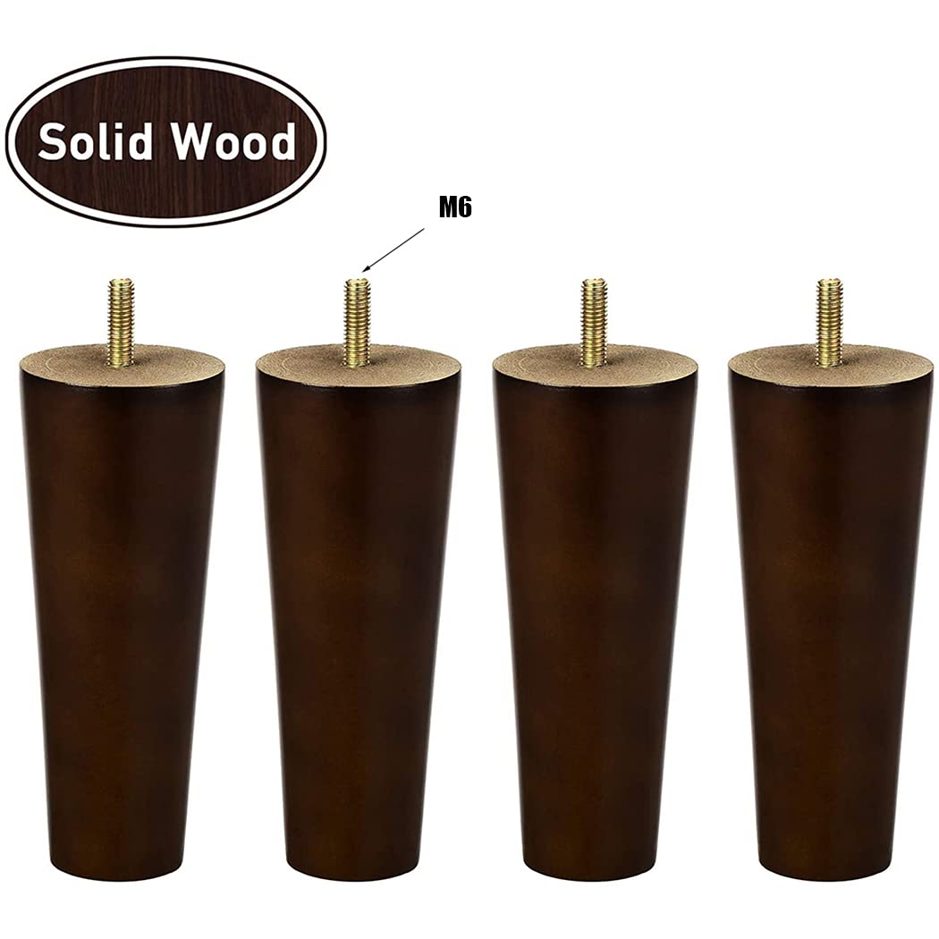 Gambe per mobili in Legno massello ad Angolo retto, coniche, con Attacco M6, di Ricambio per Divano, Poltrona, Mobile TV, Tavolo da Pranzo e Sedia, Colore Noce, 4 Pezzi (15 cm)