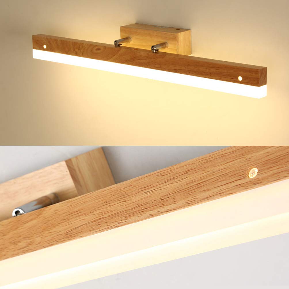 LED Luz de Espejo Baño,Moderna Lámpara de Baño Madera Impermeable Espejo Aplique Pared 90 ° Ángulo Ajustable Luz de Maquillaje para Espejos Tocador Baño Dormitorio Iluminación,4000K,60CM
