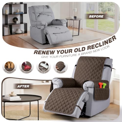 Image of TAOCOCO 100% Waterproof Recliner Chair Covers Reversible 25 inch, Brown