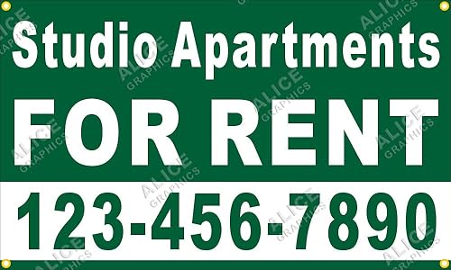 Miniatura 1 de Letrero impreso personalizado de 28 x 46 pulgadas para apartamentos de estudio con tu número de teléfono (diseño #8), cambio de texto existente