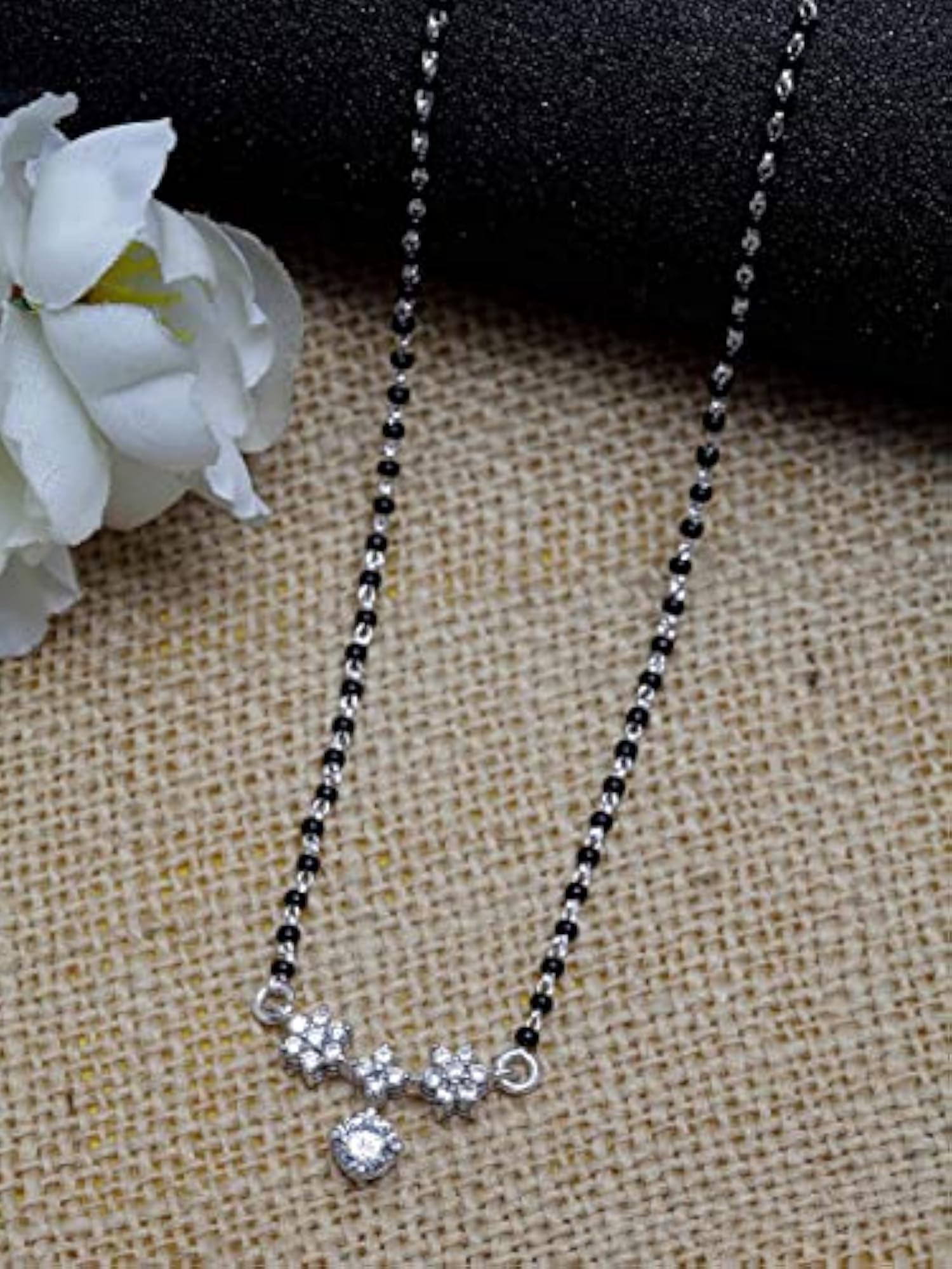 Women's 925 Sterling Silver Lily Mangalsutra Earring Chain Set