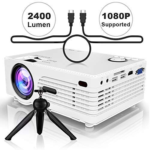 Projector (2019 Newest), 2400Lumen Mini Projector with 176", 1080P Supported Full HD Video