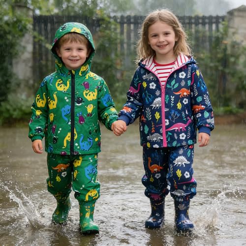 Image of LZH Toddler Boys Girls Raincoat Waterproof Hooded Rain Jacket Pants Suit