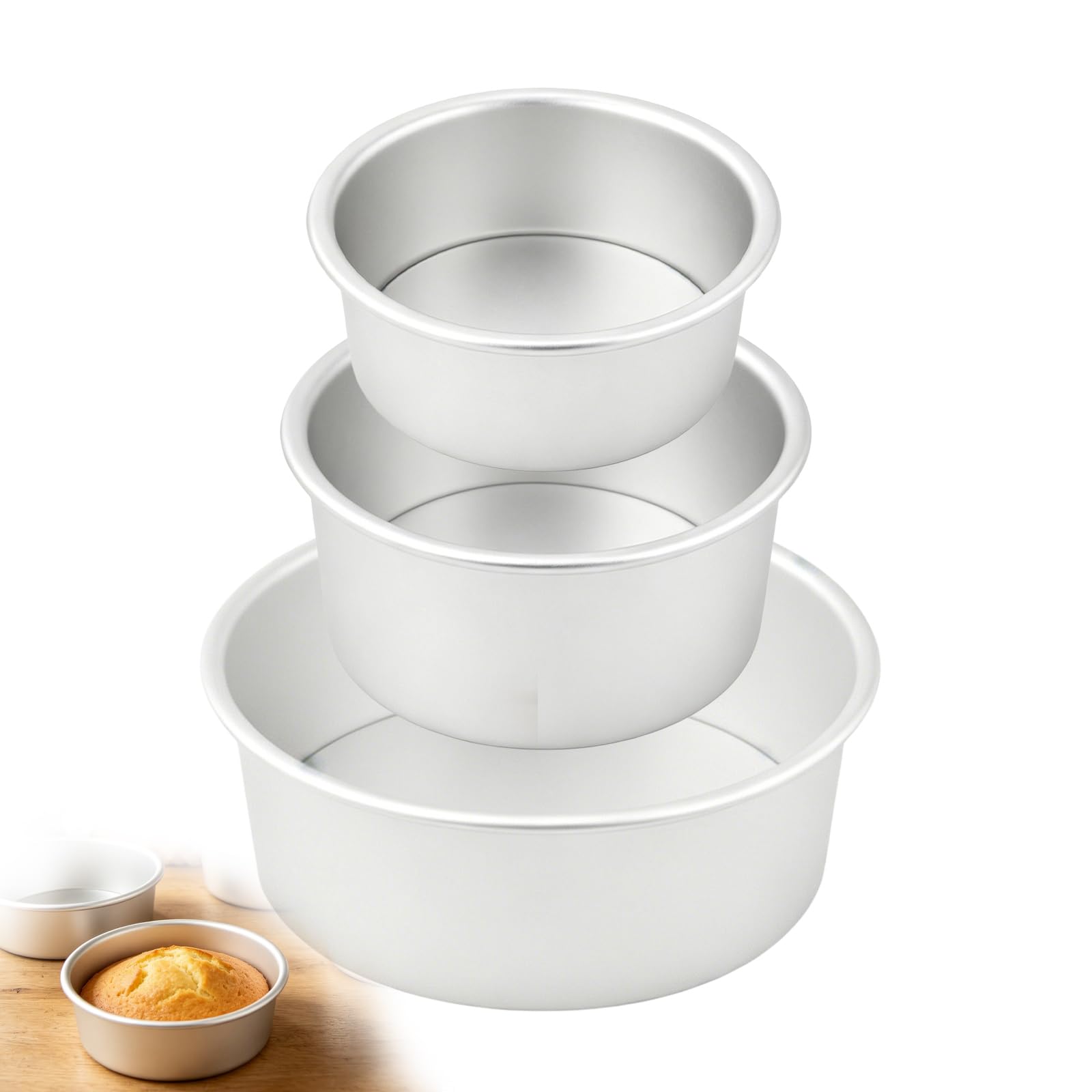 Lot de 3 moules à gâteau en aluminium anodisé (diamètre 10/15/20 cm) : moule en aluminium anodisé avec fond amovible, moule à gâteau rond pour gâteaux et tartes, argenté
