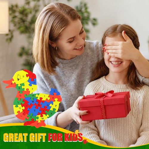 Image of Yunsailing 4 Pcs Alphabet Jigsaw Puzzle Wooden Blocks Toys Alphabet Educational Toddler Puzzle Toys for Preschool Learning Party Favor Gift Learning (Snake, Snail, Duck, Leopard)