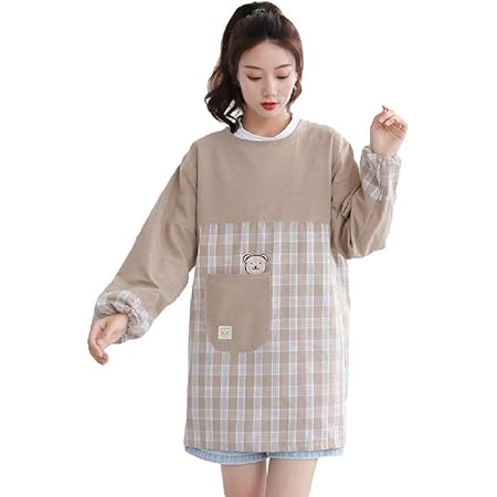 Amazon Homeyou エプロン 女性用 メンズ おしゃれ 人気 大人 かわいい 長袖エプロン 割烹着 かっぽう着 スモック ポケット付き 純綿 保育士 介護士 ガーデニング 料理教室 コーヒー エプロン オンライン通販