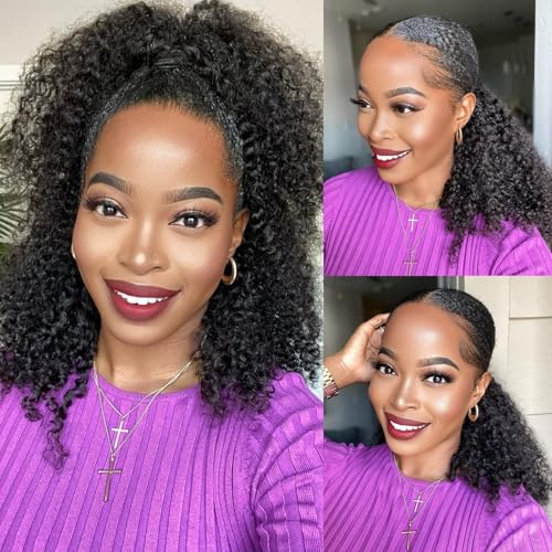 Image of Celiarita Curly Half Wig Human Hair Glueless Deep Wave Headband Human Hair Wigs for Black Women 200% Density Curly Drawstring Wig 22 Inch Seamless Flip Wig Invisible Hairline Beginner Friendly