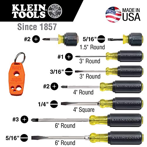 Klein Tools 85148 Screwdriver Set 8pcs Includes Magnetizer / Demagnetizer, 2 Slotted, 4 Phillips, 2 Cabinet Tip, Cushion Grip Comfort