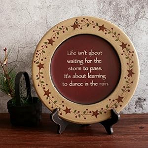 Cvhomedeco primitive vintage dance in the rain wood decorative plate display wooden plate home decor art 9 34 inch  urban country home decor