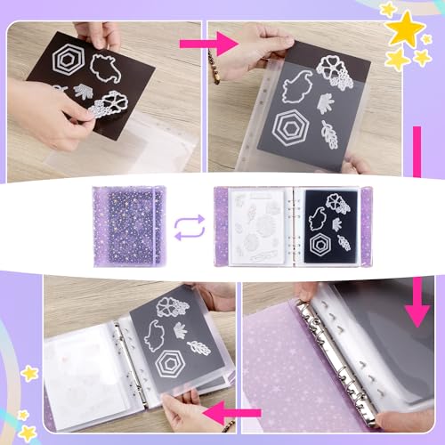 Image of Magnetic Sheets and Storage Bags for Stamps and Dies Storage with Album Pocket, Die Cut Storage Set for Storage Die Cutting,DIY Scrapbooking,Card Making Supplies (2sets Purple&White)