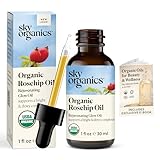 Organic Rosehip Oil by Sky Organics (1oz) Cold-Pressed Rosehip Seed Oil, Anti-aging Face Oil, Antioxidant Face Oil, 100% Pure Anti-Aging Rosehip Seed Oil for Radiant Skin, Hair and Acne