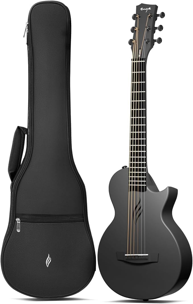 Enya Nova Go Mini Carbon Fiber Acoustic Guitar 1/4 Size Travel Acustica Guitarra w/Beginner Kids Starter Bundle Kit of Thickened Gig Bag, Adjusting Wrench