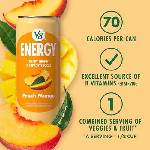 Image of V8 Energy Peach Mango Energy Drink, 11.5 fl oz Can (12 Pack)