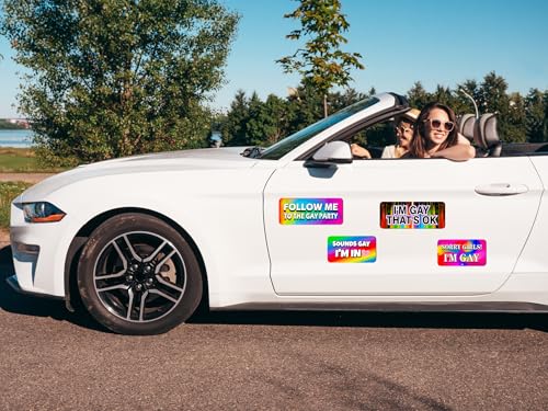 Image of 16PCS Gay Pride Car Bumper Magnets: Funny Rainbow Decals Bulk for LGBT Parade, Truck, Fridge, Cruise - Prank Gift Idea(Colorful Style)
