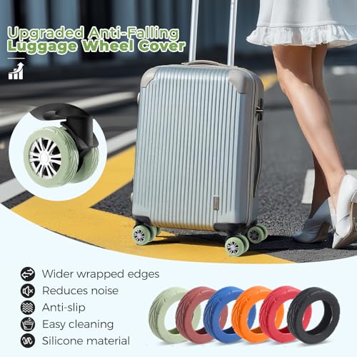 Image of 8Pcs Upgrade Luggage Wheel Covers,Essential Travel Accessories, Green, Soft, Silent. Protect Luggage Wheels