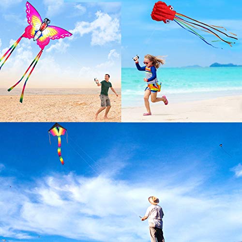 Nazano 3 Pack Kites-Large Rainbow Delta Kite Butterfly Kites Red Mollusc Octopus with Long Colorful Tail for Kids Adults Outdoor Game Activities,Beach Trip Great Gift to Boys Girls Age 3 4 5 6 and Up - Thumbnail 5