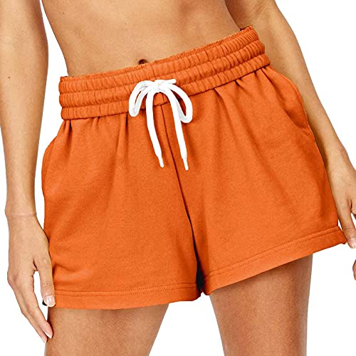 Cute Drawstring Casual Sweat Shorts For Women Elastic Waist Summer Beach Sleep Lounge Shorts Gym Workout Running Maternity Biker Shorts Orange L #TOP1