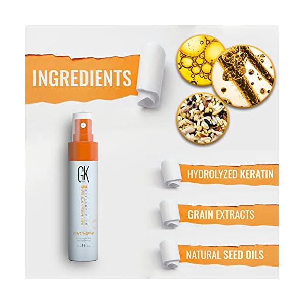 GK HAIR Global Keratin Leave In Conditioner Hair Spray (1 Fl Oz/30ml) - Moisturizing Protection Treatment Strengthens & Shines Frizzy, Dry Damaged Hair - Detangler Spray for Smoothing Nourishes Hydrated Hair