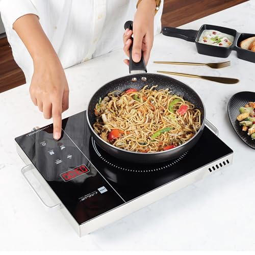 Image of CELLO Blazing 800+ Infrared Cooktop Stove 2200W Black | Crystal Glass Top Plate, Digital Display & Sensor Touch Controls, 4 Preset Menu | with Grill Stand For Frying Boiling Grilling | 1 Year Warranty