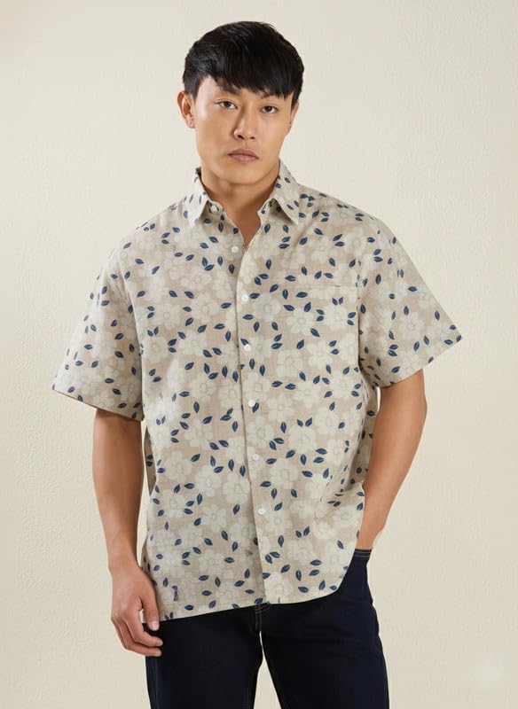 Image of MARK & ALBERT Men's Half Sleeve Linen Slim Fit Shirt