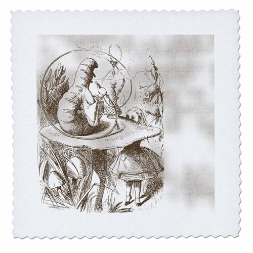 3dRose Caterpillar on Mushroom Vintage Alice in Wonderland - Quilt Square, 6 by 6-inch (qs_110199_2)