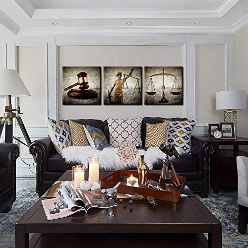 Biuteawal - Legal Wall Art Law Firm Scales Justice Hammer Picture Canvas Prints Justitia Lady Poster Painting Vintage Artwork For Court Home Office Study Room Decoration Ready To Hang #TOP3