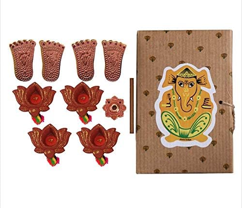 storeindya Diya Diwali Decorations Gifts Kit Hamper with Set of 4 Earthen Diyas, Incense Stick with Holder