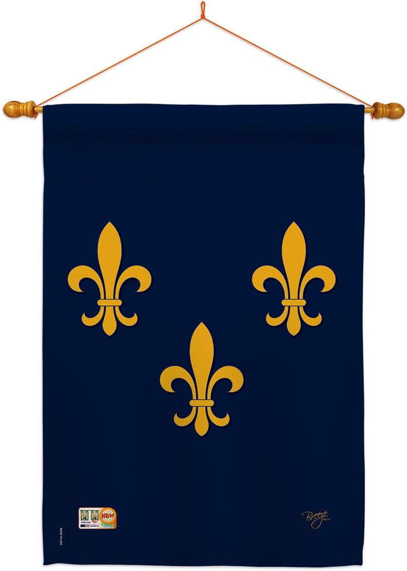 Midwest French American House Flag Dowel Set Country Living Fleur De Lys Vintage Flower Lily Lis Party Mardi Small Decorative Gift Yard Banner Made In USA 28 X 40