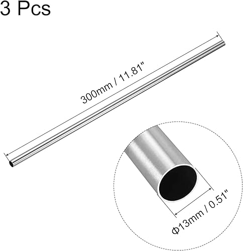 Miniatura 2 de uxcell Tubo redondo de acero inoxidable 304 0.512 in OD 0.020 in espesor de pared 11.811 in longitud 3 piezas