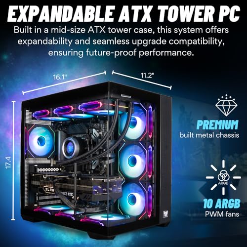 Gabinete para PC Empowered PC View 380 ATX Mid-Tower panorámico profesional para gaming, soporte para placas base BTF, 10 ventiladores ARGB Infinity de 120 mm con control PWM y garantía de 3 años miniatura 6