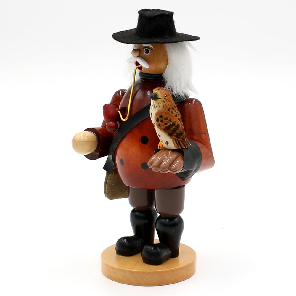 Dekohelden24 Holz Räuchermann als Falkner mit Falke auf den Arm, in naturfarben - braun, ca. 12 x 9,5 x 20 cm.