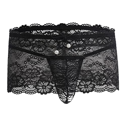 ABAFIP Men's Sissy Lingerie Low Rise Lace Mesh Sheer Mini Skirt + G-string Panties 2Pc Crossdressing Underwear2