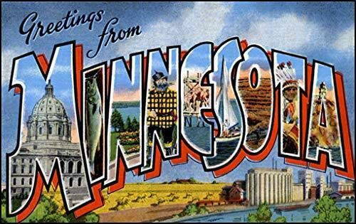 MAGNET 3x5 inch Vintage Greetings from Minnesota Sticker (Old Postcard Art Logo mn) Magnetic vinyl bumper sticker sticks to any metal fridge, car,