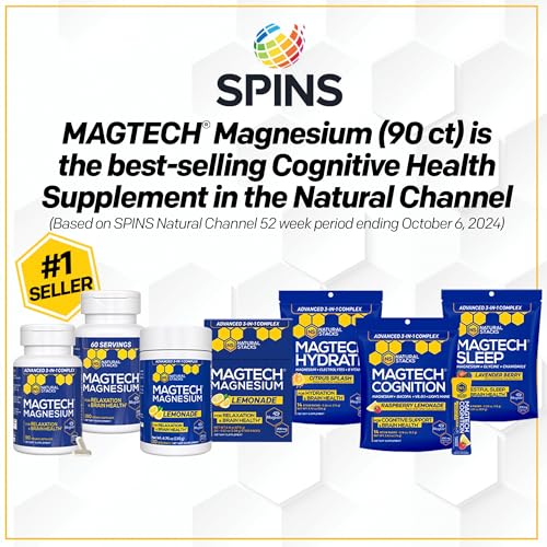 MagTech Magnesium Sleep Powder - Melatonin Free Sleep Aid w/ 3g Glycine - Magtein Magnesium L-Threonate, Glycinate & Taurate - Chelated Triple Complex - Supports Sleep & Brain Health* - 14 Servings