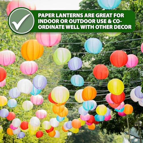Image of Mudra Crafts 12 Inch Round Chinese Rose Gold Paper Lanterns Hanging Decor | 10 PCs, Reusable, Indoor Outdoor Decorative Lamp Shade, for Ceiling, Wedding, Shower, Party, Festival, Home Decoration