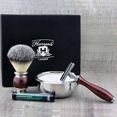 Set da barba da uomo con pennelli per rasatura in tasso sintetico, rasoio, ciotola in acciaio inox e sapone di alta qualità Set perfetto per la rasatura a umido