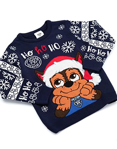 Paw Patrol Christmas Jumper Kids Boys Chase Navy Knitted Xmas Sweater3