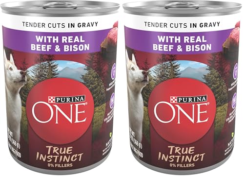 Image of Purina ONE High Protein Wet Dog Food True Instinct Tender Cuts in Dog Food Gravy with Real Beef and Bison - 13 oz. Cans,(Pack of 24)