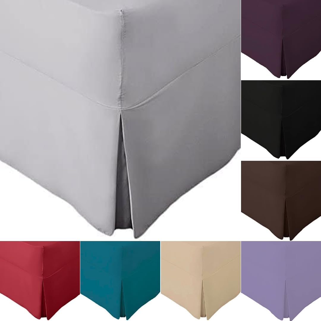 New Easy Care Plain Dye Fitted Valance Sheet Double Bed T180 Extra Deep Pleated Valance Fitted Bed Sheets No Iron Polycotton 10" Box and 16" Frill Base Bed Skirt, Chocolate