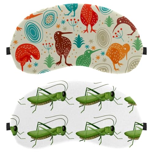 Lot de 2 masques de sommeil pour hommes et femmes qui dorment sur le côté - Masque de nuit avec sangle réglable - Motif sauterelle verte