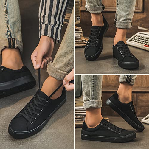 Fracora Mens Canvas Shoes White Black Sneakers Low Top Lace Up Casual Shoe(Full Black, Us7) #TOP6