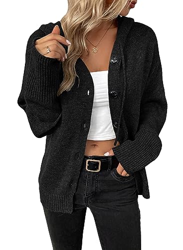 Vcindai Damen Langarm Grobstrickjacke Kurz Strickjacke Herbst Winter Strickmantel mit Kapuze