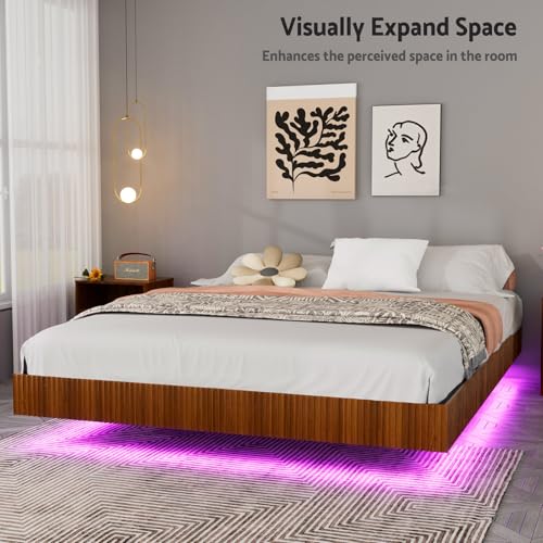 Tatub QUEEN FLOATING BED Frame With Led Lights, Fluted Bed Frame Floating thumb #6