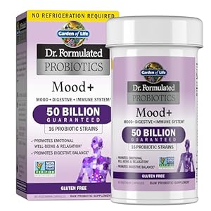 Garden of Life Probiotics Mood+ Dr Formulated Acidophilus Probiotic Supplement – Promotes Emotional Well-Being, Relaxation and Digestive Balance – Ashwagandha for Stress Management, 60 Veggie Caps