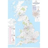 UK Postcode Wall Map - Laminated Large Wall Map - 120cm X 83cm - Clearly Shows Postcode, County And District Boundaries, Main Roads, Cities, Towns And Villages