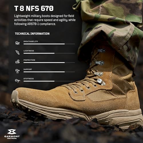 GARMONT TACTICAL T8 NFS 670 Military Combat Boots for Men and Women, Army, Air Force, AR670-1 Compliant Footwear, Lightweight, Suede Leather, Coyote, 9 Wide2