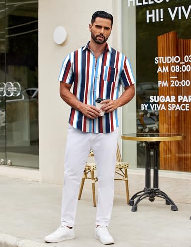 Image of COOFANDY Mens Short Sleeve Casual Button Down Shirts Summer Untucked Dress Shirts with Pocket