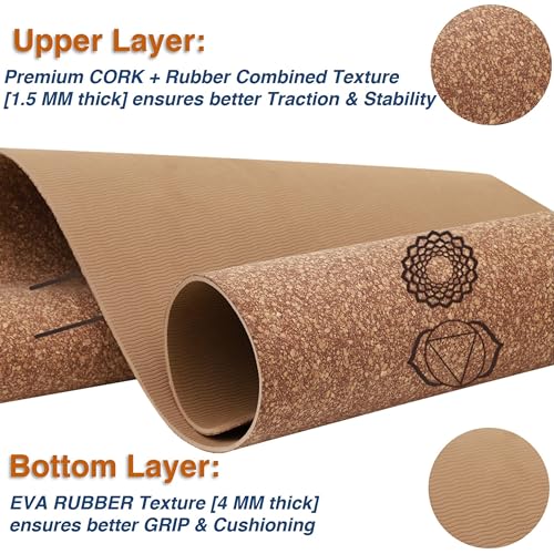 Image of WishKraft Premium Cork Alignment Yoga Mat 5mm Thick | Non-Slip Eco-Friendly Sweat-Resistant Anti-Skid Exercise Mat for Women & Men | Ideal for Yoga, Pilates, Meditation, Home & Gym Workouts (CorkAlignmentMat)
