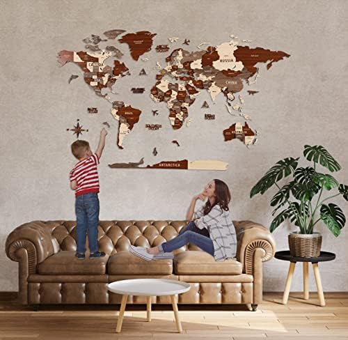 3D Wooden World Wall Art, Multilayered Travel Wall Art with States and Capitals, Wall Decor for Home and Office (Sirius, XL)