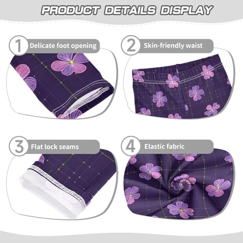 ALAZA Girls' Leggings Children's Yoga Pants Skinny Printed Dance Purple Hibiscus Flower Comfortable 4T2